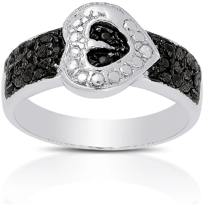 Women’s personalized rings-Finesque Sterling Silver Black and White 1/4ct TDW Diamond Sideways Heart Ring