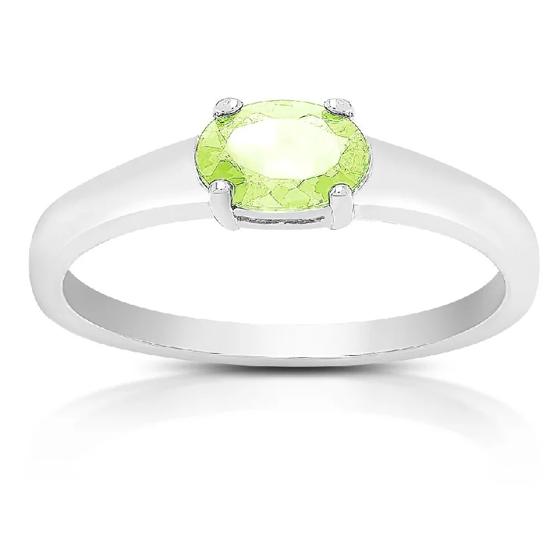 Women’s unique rings-Dolce Giavonna Sterling Silver Peridot Oval Solitaire Ring