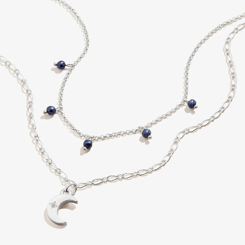 Women’s sparkling necklace sets-Crescent Moon Layered Necklace