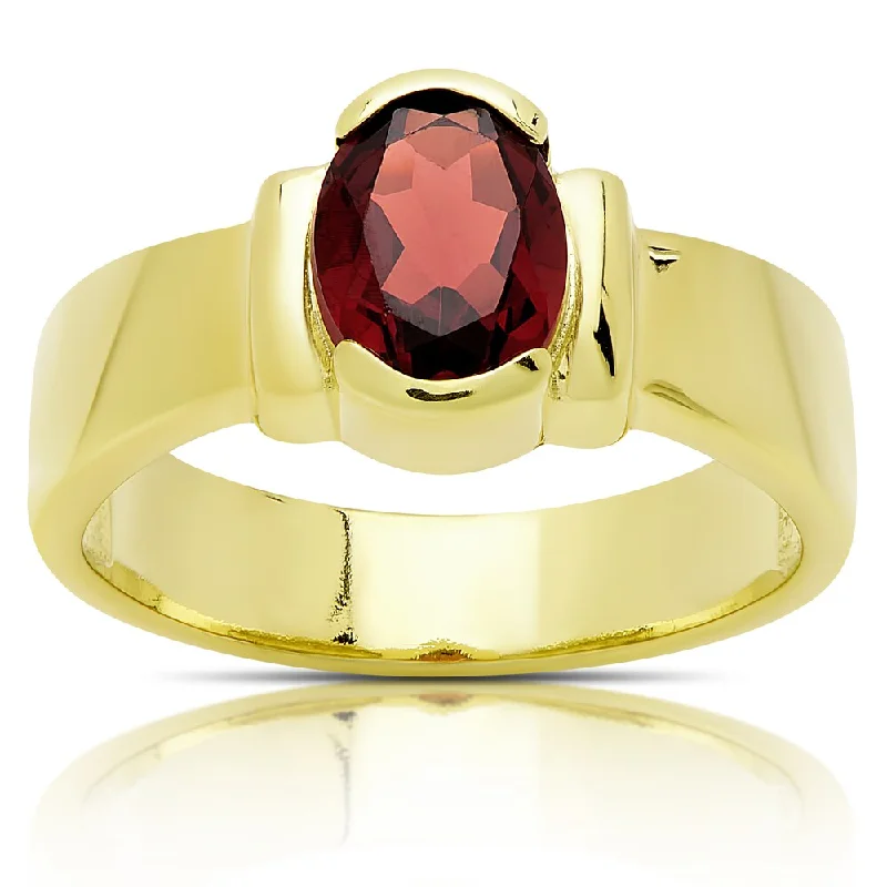 Women’s heart rings-Dolce Giavonna Gold Over Sterling Silver Oval Garnet Solitaire Ring