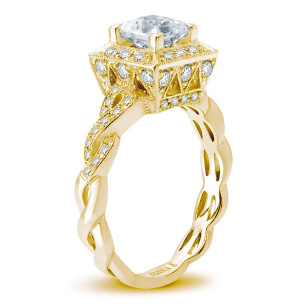 Women’s sapphire engagement rings-18K YELLOW GOLD HALO DIAMOND ENGAGEMENT RING