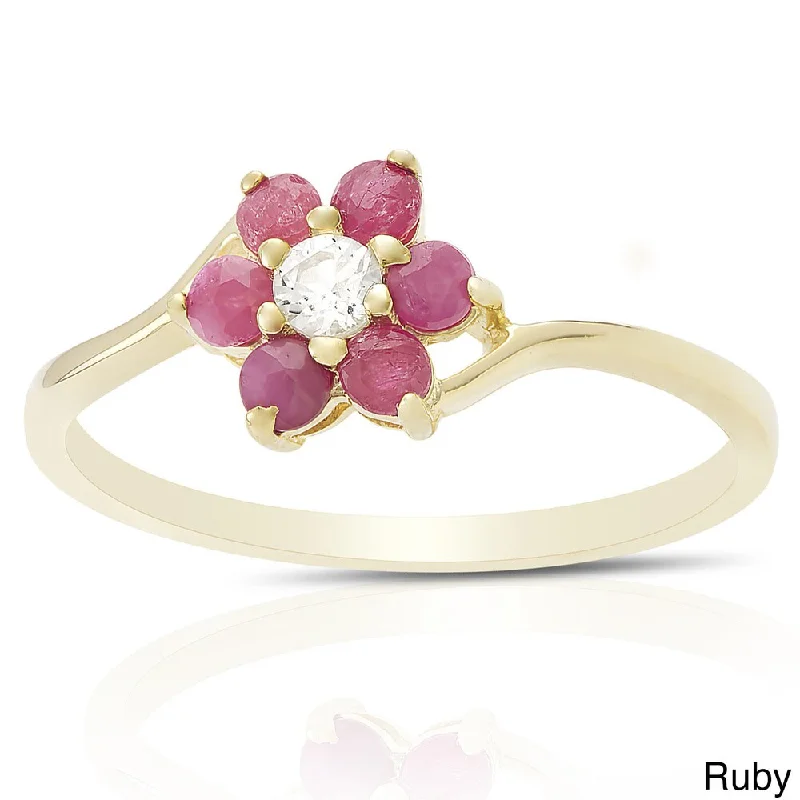 Women’s eternity rings-Dolce Giavonna Gold Over Sterling Silver Gemstone Flower Ring with Red Bow Gift Box