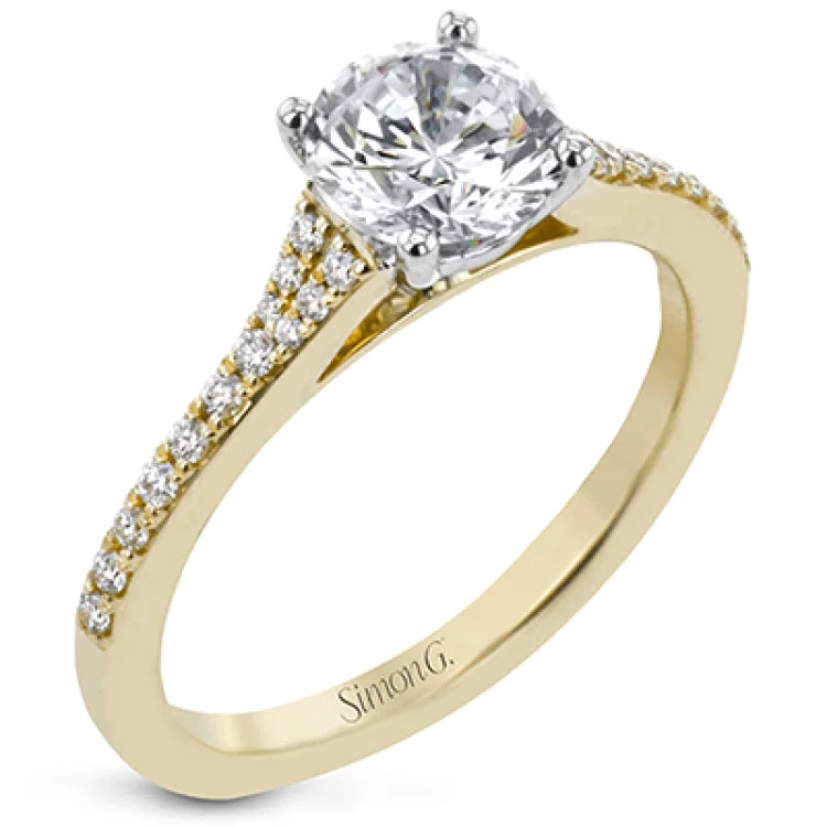 Women’s personalized engagement rings-Simple yet stunning, this graceful engagement ring is made for a round cut center stone and is set with .16 ctw of white diamonds.