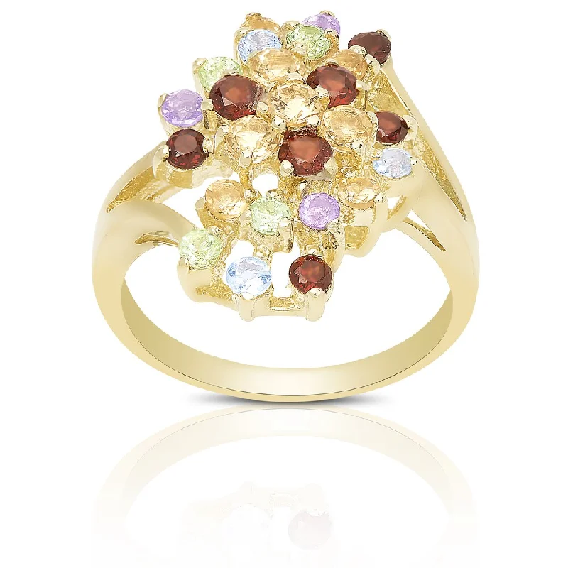 Women’s white gold rings-Dolce Giavonna Gold Over Sterling Silver Multi Gemstone Cluster Ring