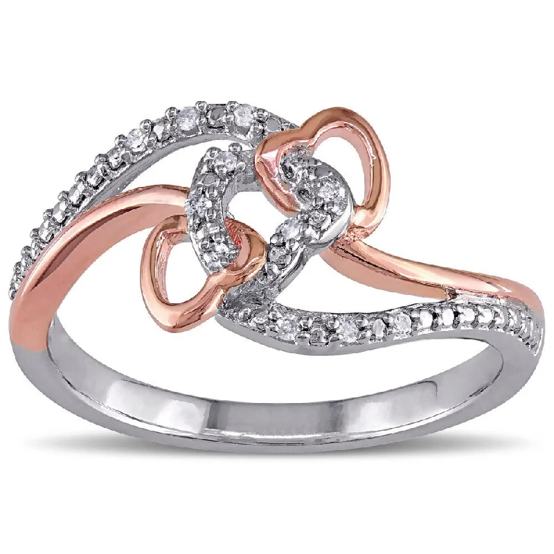 Women’s silver band rings-Miadora Two-Tone Silver Diamond Accent Interlocking Heart Ring - White G-H