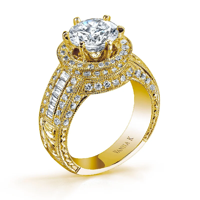 Women’s unique gemstone engagement rings-18K YELLOW GOLD HALO DIAMOND ENGAGEMENT RING