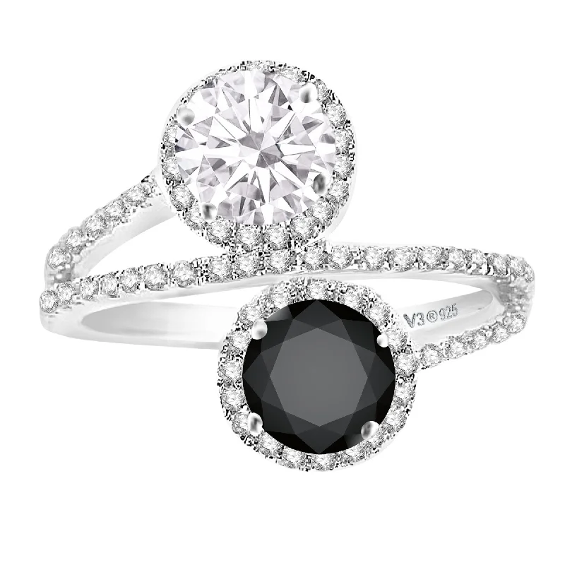 Women’s engagement rings-Sterling Silver Black Diamond, Moissanite & White Topaz Ring