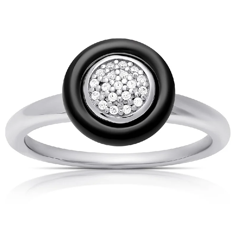 Women’s yellow gold rings-Samantha Stone Sterling Silver Cubic Zirconia Circle Ceramic Ring