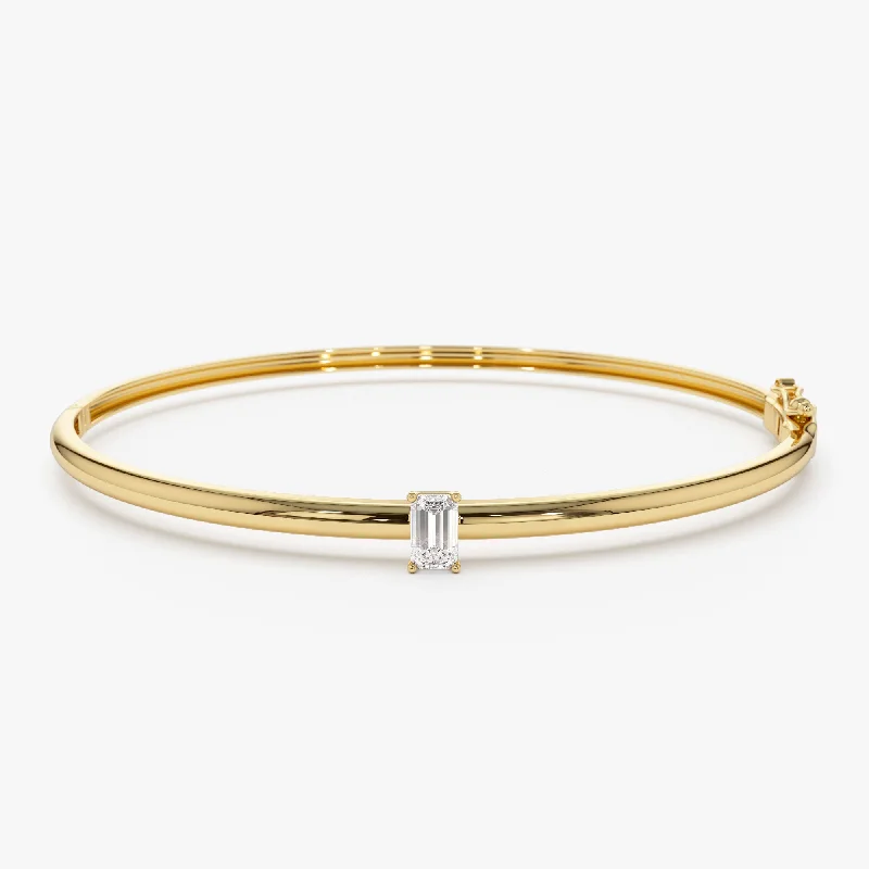 Women’s minimalist bracelets-14K Emerald Shape Diamond Solitare Bangle