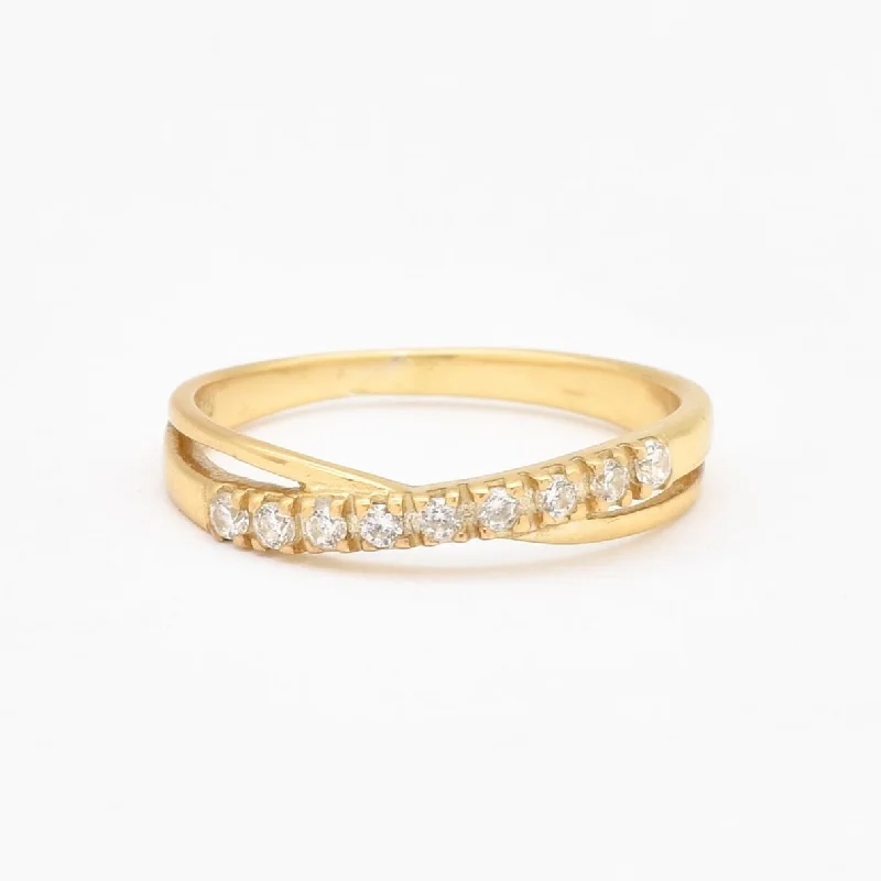 Women’s eternity engagement rings-Gold Diamond Ring - Diamond Criss Cross Ring - Gold Intertwine Ring