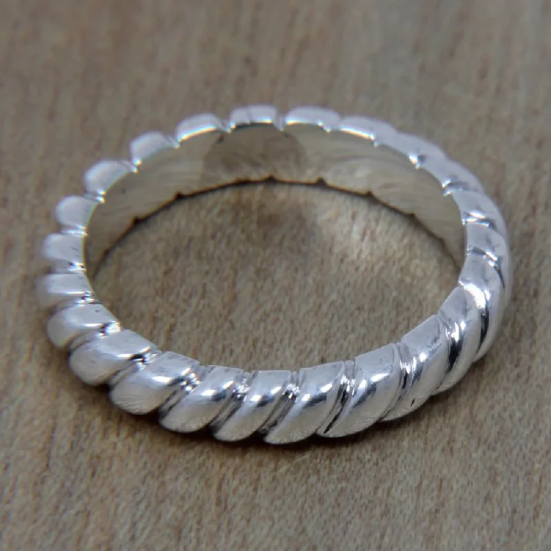 Women’s luxury wedding rings-Handmade Sterling Silver 'Halo Rope' Ring (Indonesia)