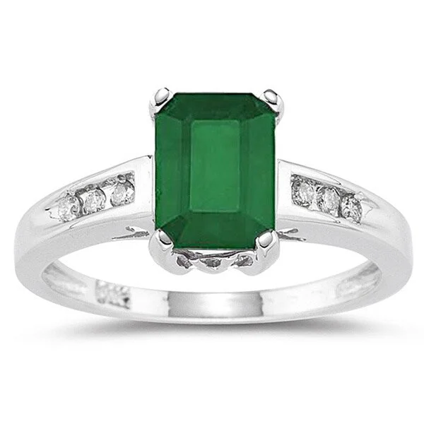 Women’s oval engagement rings-Marquee Jewels 14k White Gold Emerald and 1/10ct TDW Diamond Ring (I-J, I1-I2)