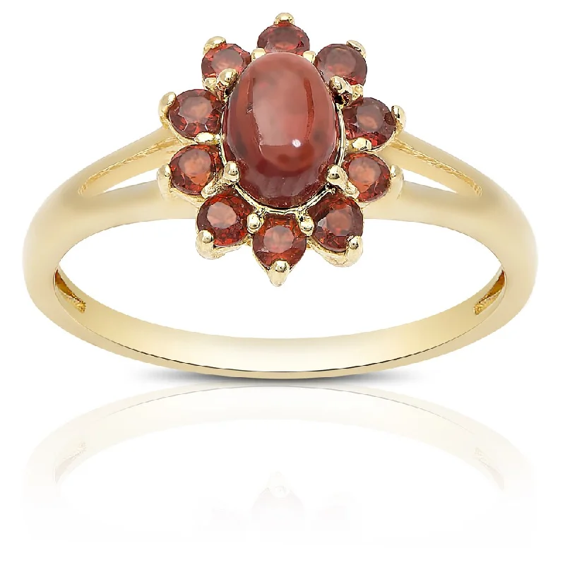 Women’s silver band rings-Dolce Giavonna Gold Over Sterling Silver Garnet Flower Ring