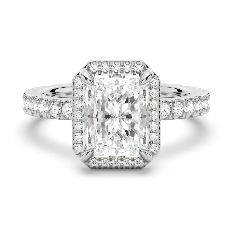 Women’s square engagement rings with diamonds-Half Eternity Radiant Cut Halo Engagement Ring