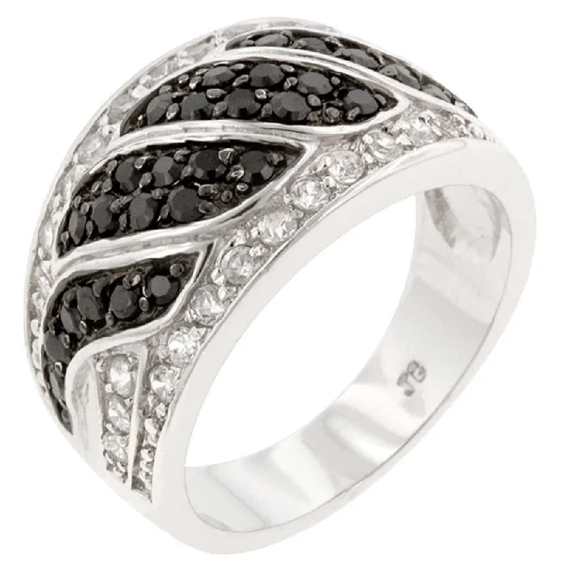 Women’s skull rings-Black & White Swirl Ring With Silver-Tone Plated