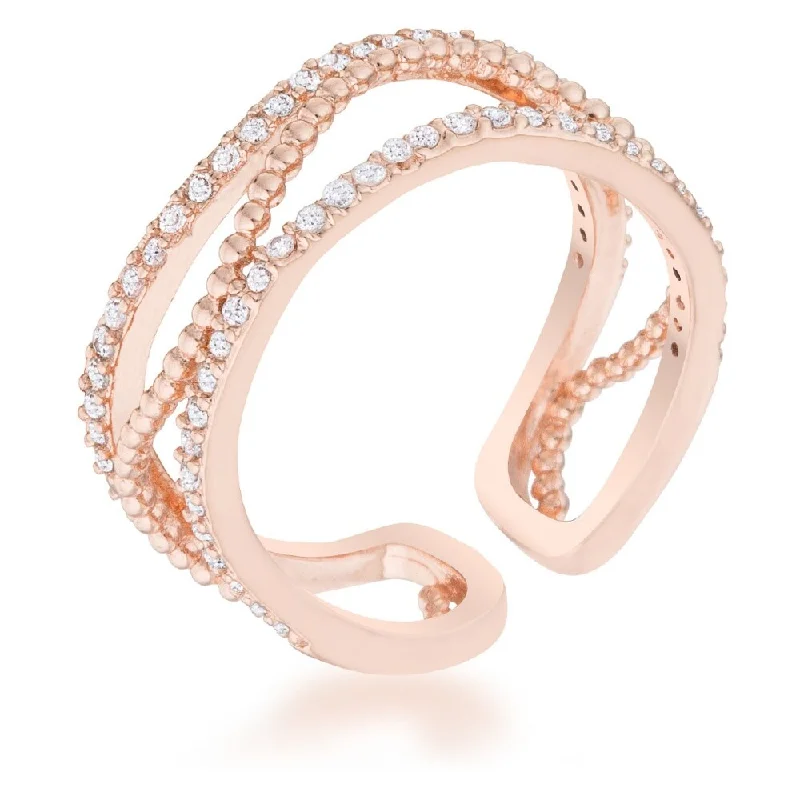 Women’s eternity rings-Marina 0.5ct CZ Rose Gold Abstract Cuff Ring - Rose Gold