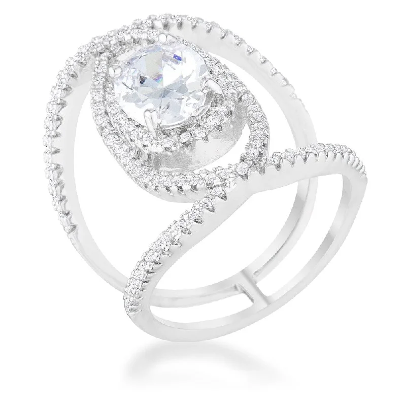 Women’s pearl rings-Maura 2.4ct CZ Rhodium Contemporary Cocktail Ring