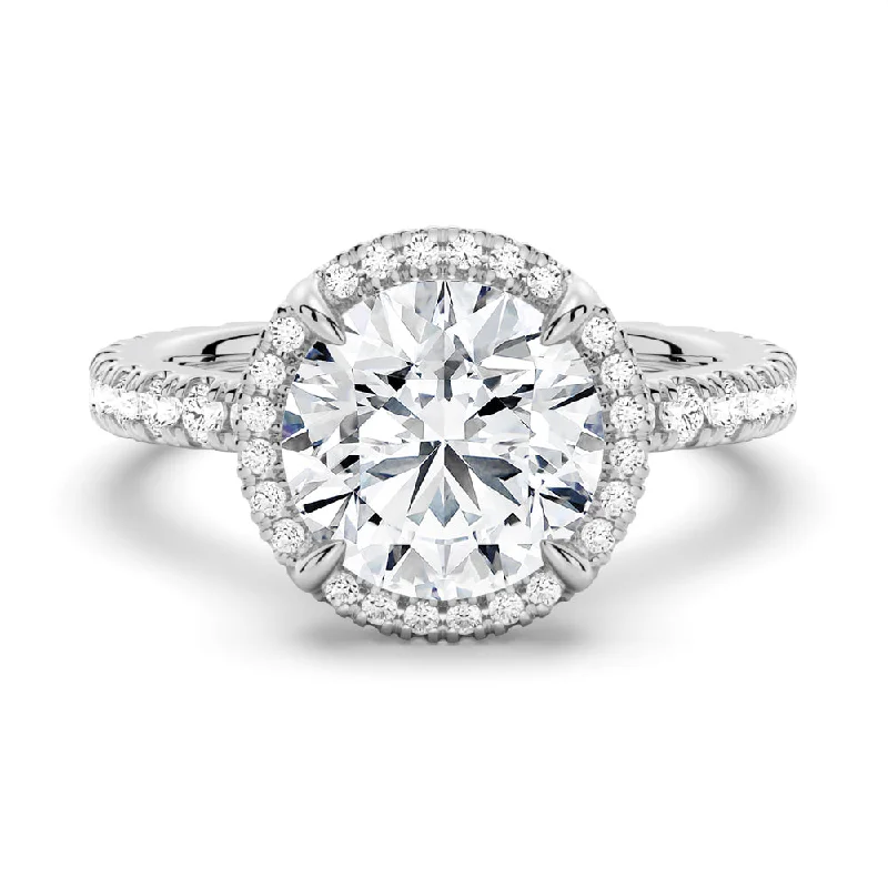 Women’s platinum diamond solitaire engagement rings-Half Eternity Round Cut Halo Engagement Ring