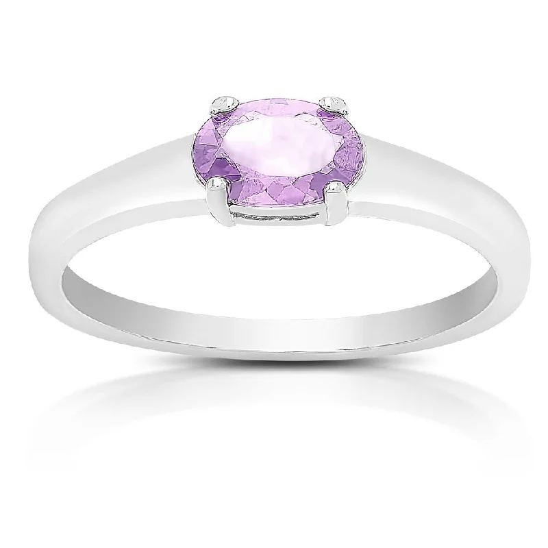 Women’s large gemstone rings-Dolce Giavonna Sterling Silver Amethyst Oval Solitaire Ring