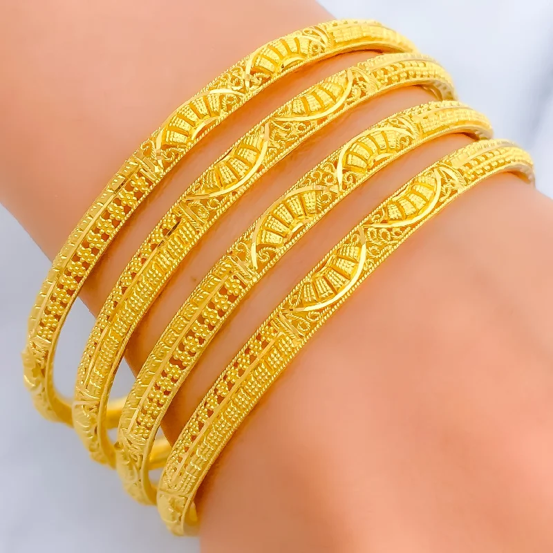 Women’s lucky charm bracelets-Unique Tapering Semi Circle 22k Gold Bangles