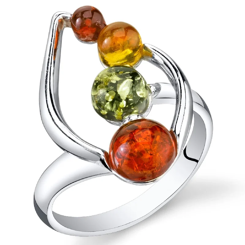 Women’s emerald rings-Baltic Amber Leaf Design Ring in Sterling Silver