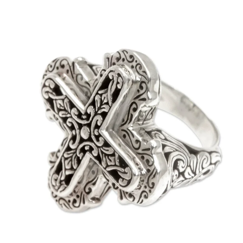 Women’s floral rings-NOVICA Glorious Faith, Sterling silver cross ring