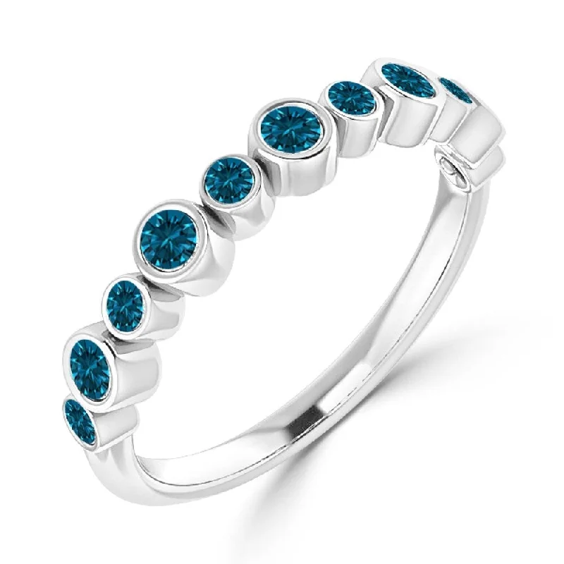 Women’s floral engagement rings-Auriya 1/3cttw Stackable Petite Bezel Set Blue Diamond Ring 10k Gold Ultra-thin