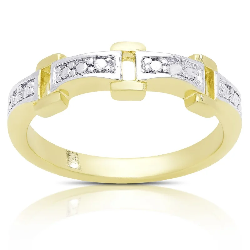 Women’s silver wedding rings-Finesque Gold Over Sterling Silver Rectangle Link Diamond Accent Ring