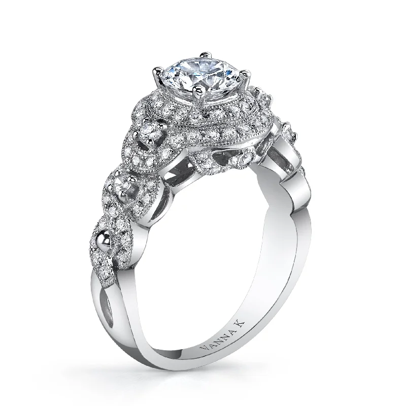 Women’s platinum three-stone engagement rings-18K White Gold Halo Diamond Engagement Ring