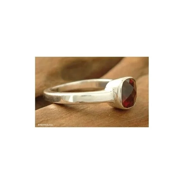 Women’s crown rings-Handmade Scarlet Muse Garnet Solitaire Sterling Silver Ring (India)