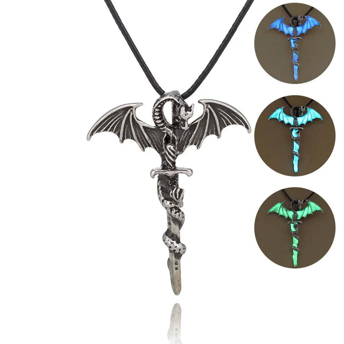 Women’s art deco necklaces-Halloween Pterodactyl Sword Luminous Leather Cord Necklace Wholesale Jewelry Gooddiy