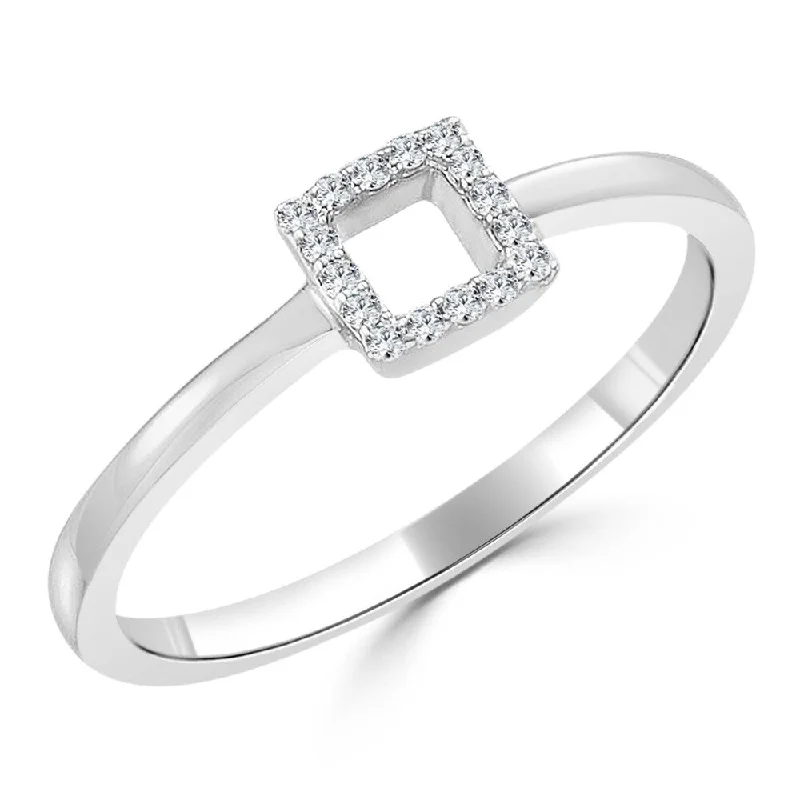 Women’s promise rings for her-Auriya Dainty and Petite Stackable Open Square Diamond Ring 0.06ct TDW 10K Gold