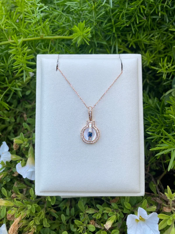 Women’s gold necklaces-Rose Gold Moonstone and Sapphire Pendant Necklace