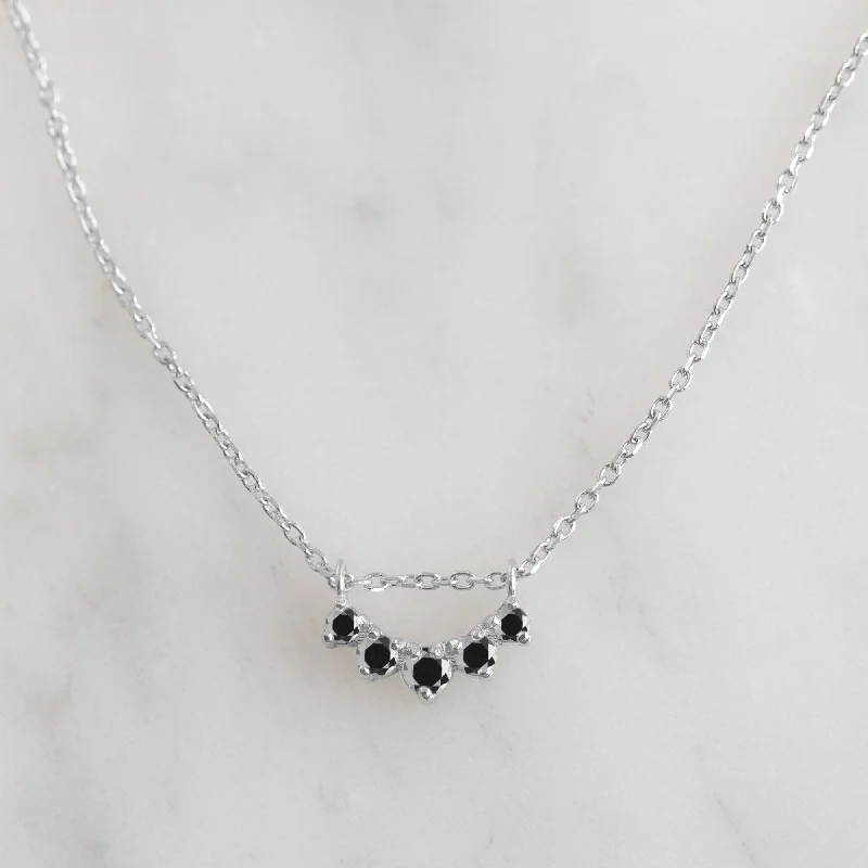 Women’s name necklaces-Custom Black Diamond Sunburst Necklace | 10K White Gold