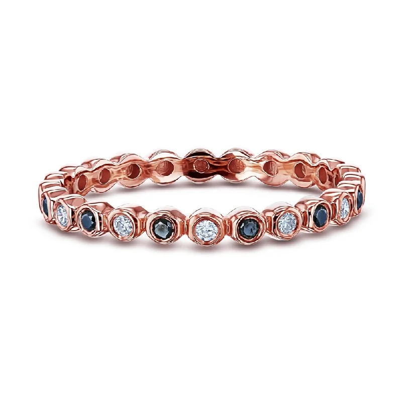 Women’s personalized birthstone rings-Annello by Kobelli 10k Rose Gold 1/8ct TDW Alternating Black and White Diamond Bezel Rose Gold Ring