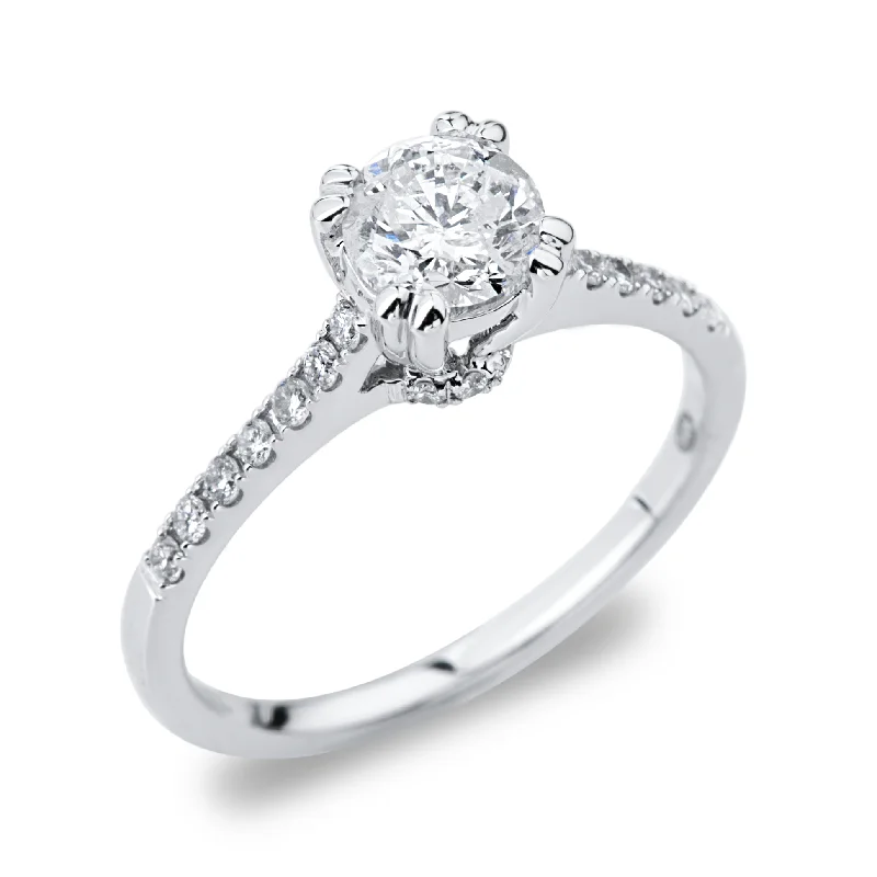 Women’s side stone engagement rings-14K White Gold Diamond Engagement Ring