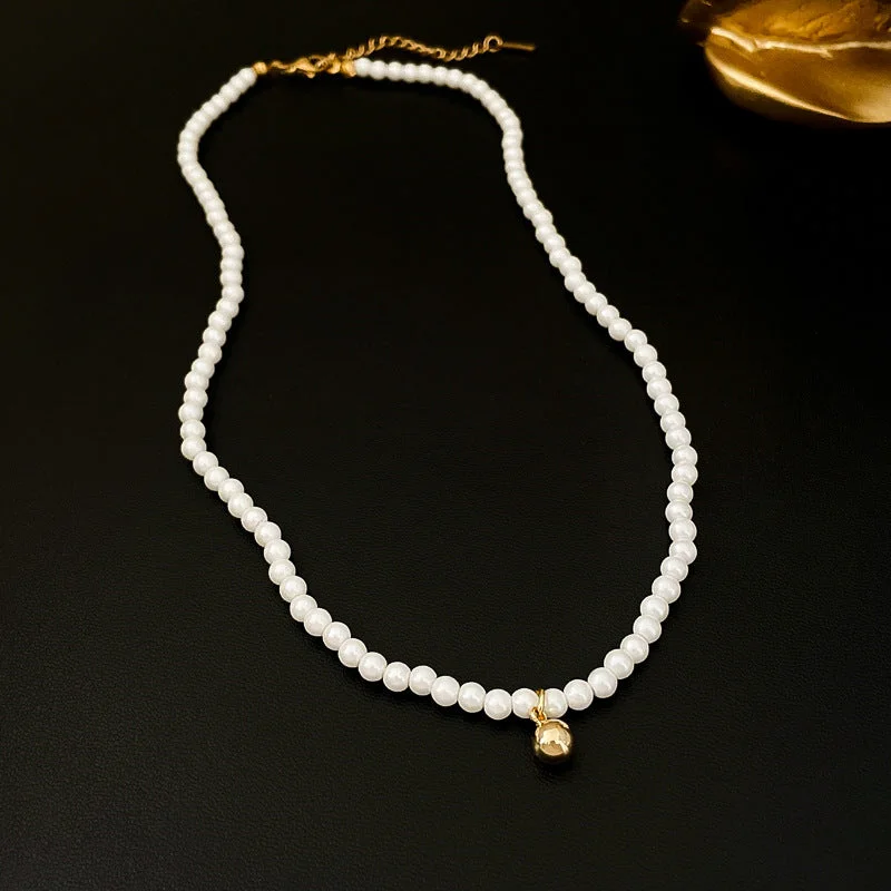 3# Necklace-White round Pearl