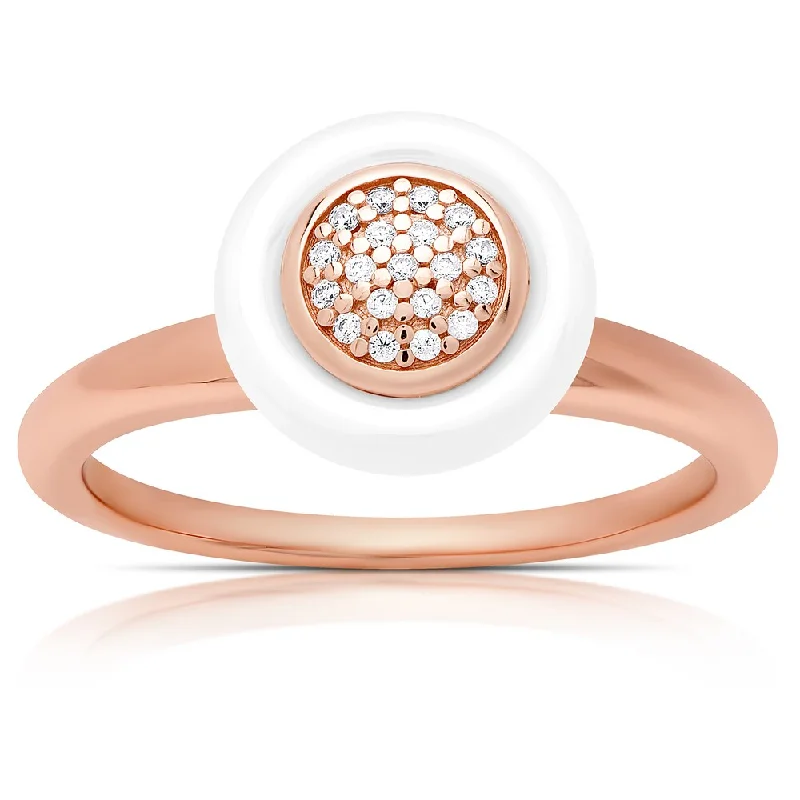 Women’s vintage wedding rings-Samantha Stone Rose Gold Over Sterling Silver Cubic Zirconia Circle Ceramic Ring