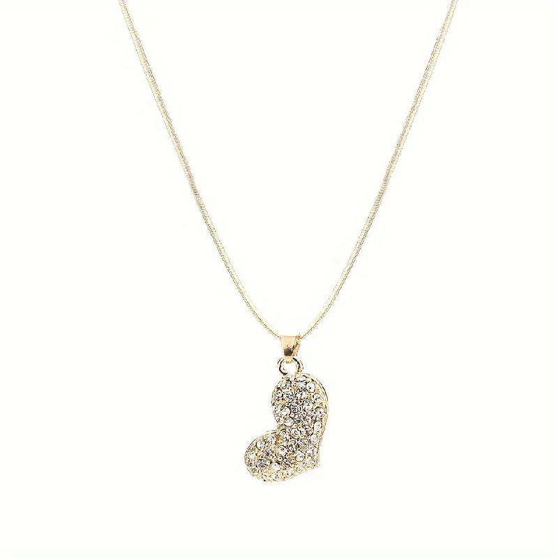 Women’s charm pendant necklaces-Simple Style Shiny Heart Shape Alloy Inlay Rhinestones Women's Pendant Necklace