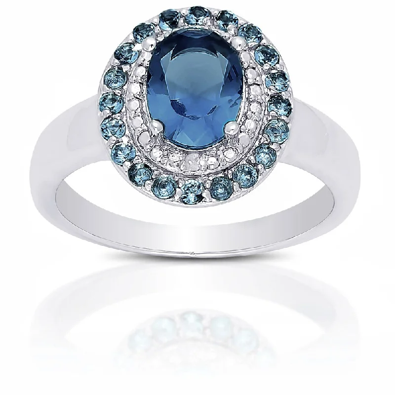 Women’s large gemstone rings-Dolce Giavonna Sterling Silver London Blue Topaz Diamond Accent Ring