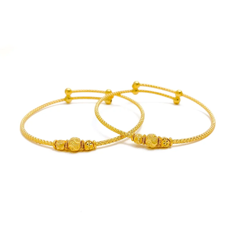 Women’s personalized bracelets-Graceful Delicate 22k Gold Adjustable Baby Bangle Pair