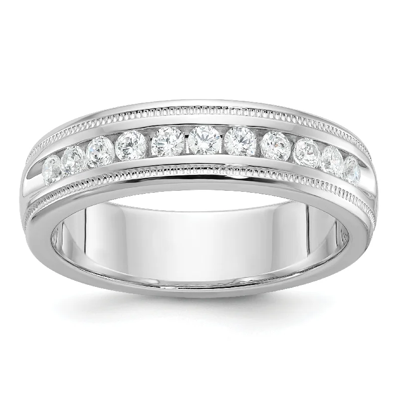 Women’s band engagement rings-14k White Gold Men's Polished and Milgrain 11-Stone 1/2 Ct. Lab Grown Diamond Ring