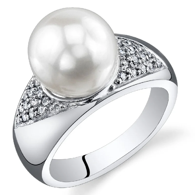 Women’s layered rings-Sterling Silver White Freshwater Pearl Ring 8.5-9mm