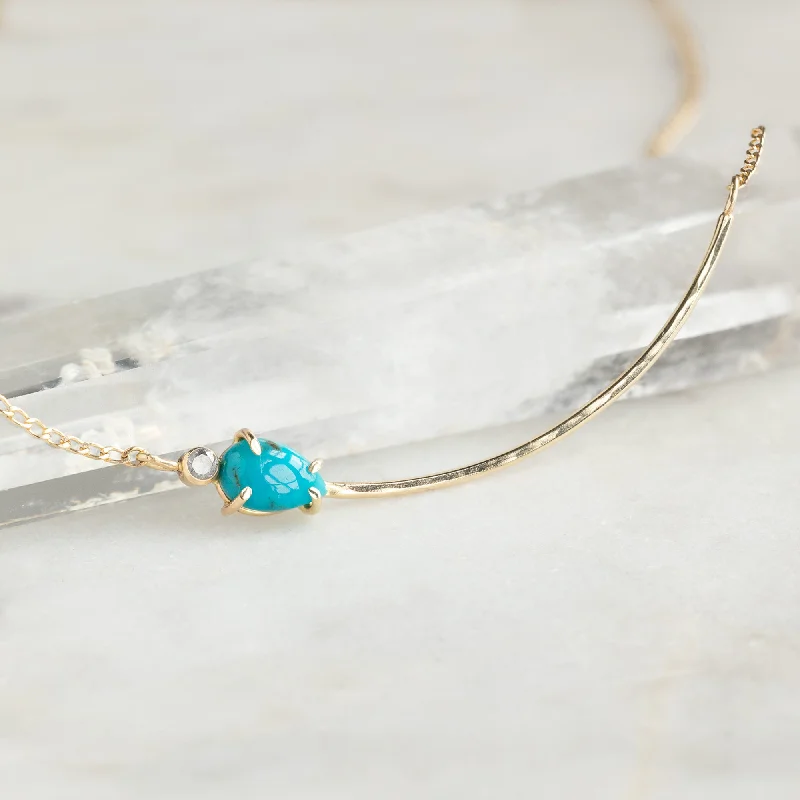 Women’s vintage pendant necklaces-The Asymmetrical Turquoise + Diamond Necklace | 14K Yellow Gold