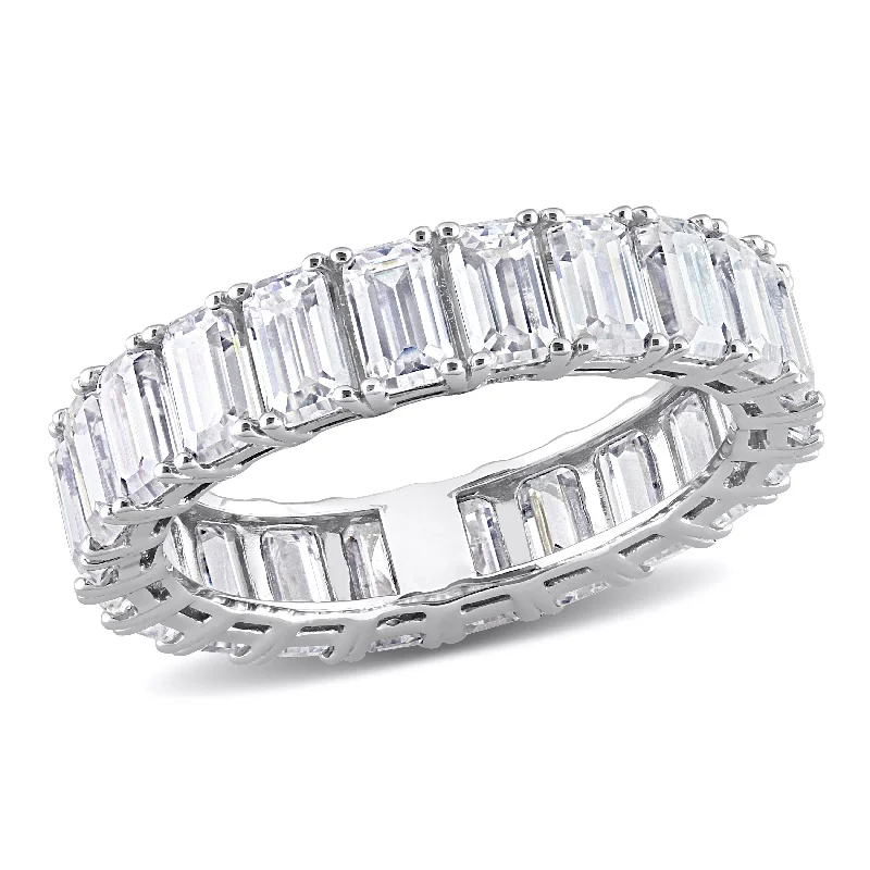 Women’s personalized rings-Miadora 6 3/5ct DEW Emerald Cut Created Moissanite Eternity Ring in 14k White Gold