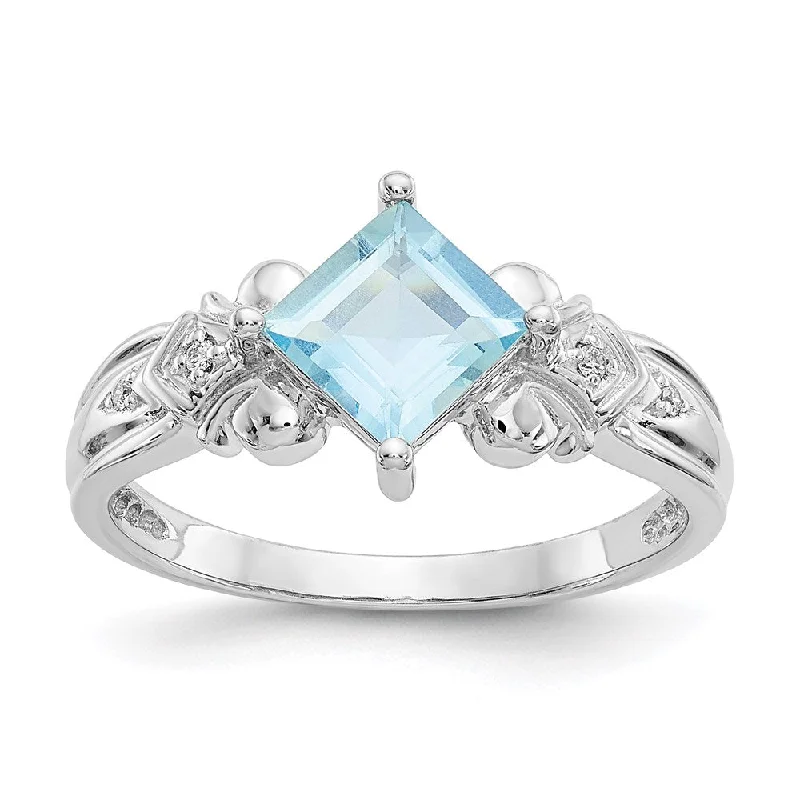 Women’s elegant engagement rings-10k White Gold Aquamarine & Diamond Ring-WBC-10X207