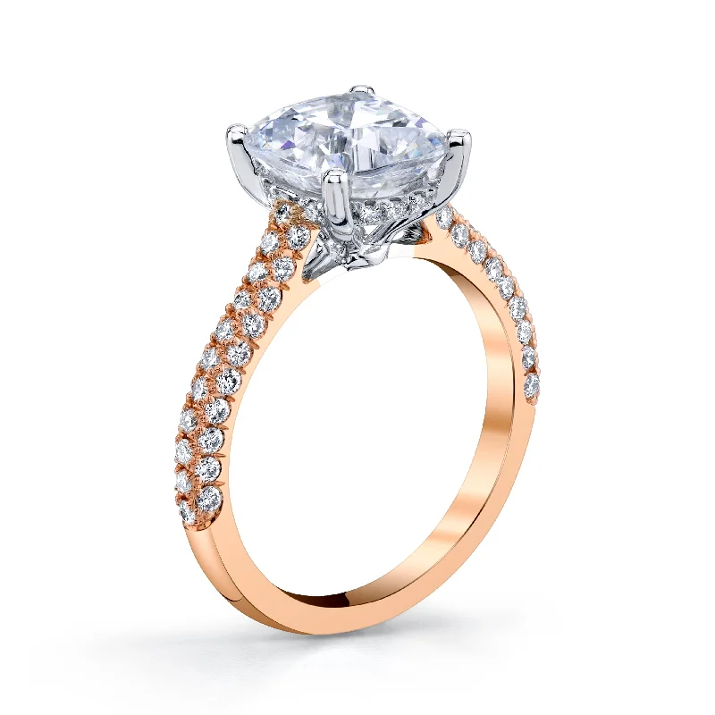 Women’s engagement rings with ruby diamonds-18K Rose Gold Pave Cushion Engagement Ring