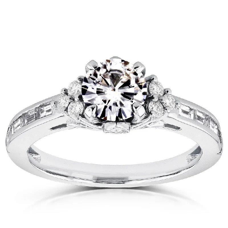 Women’s platinum rings-Annello by Kobelli 14k White Gold Moissanite and 3/5ct TDW Diamond Art Deco Ring