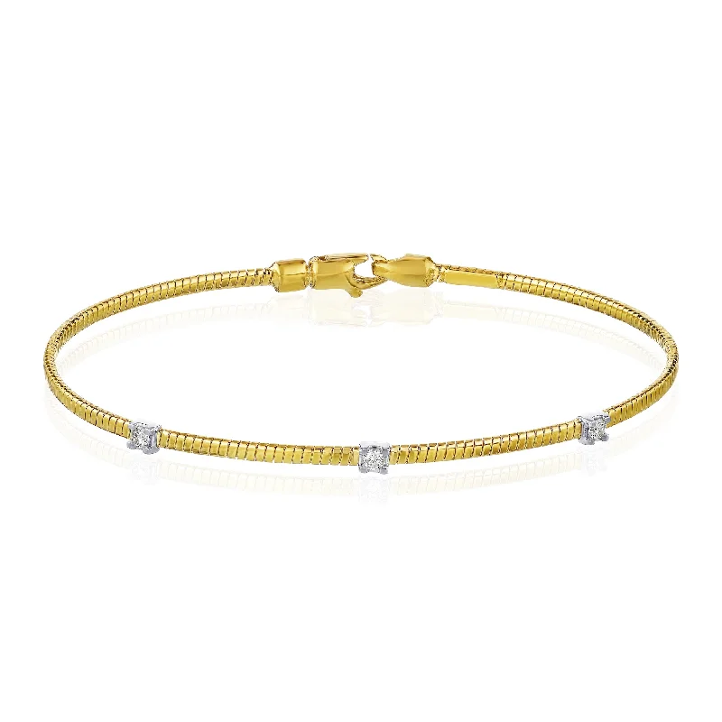 Women’s crystal bracelets for women-Three-Stone Diamond Wire Bangle