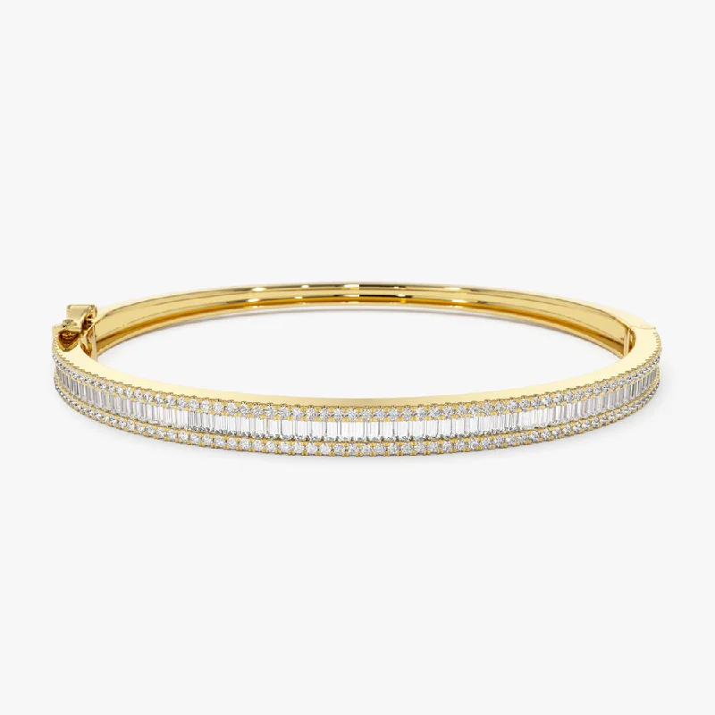 Women’s multi-strand bracelets-14k Half Eternity Baguette and Round  Diamond Bangle